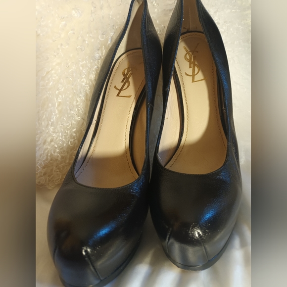 YSL Platform Heels Black Leather Sz 39 US 9 - Picture 12 of 16